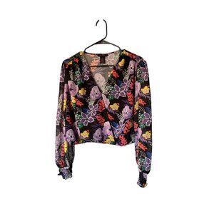 It's Pink Women's Shear Flora Flare Sleeve Crop Top